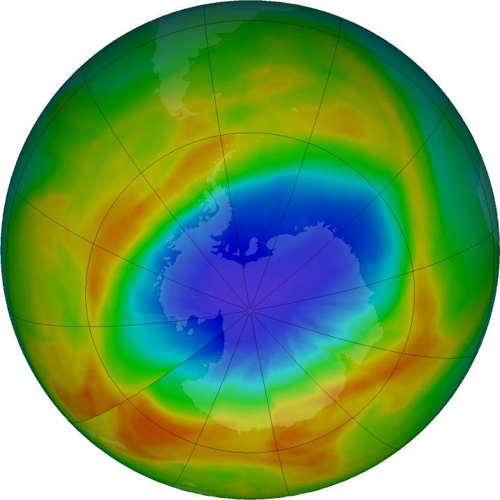 Antarctic ozone map for 25 September 2019